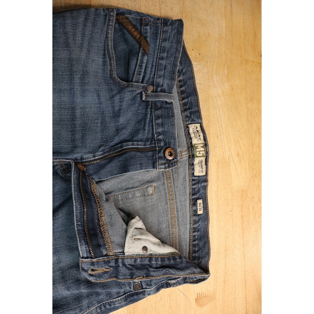 Mens Ariat M5 Straight Fit Leg Size 34x34 Cotton Denim Jeans Blue Workwear - Picture 5 of 11